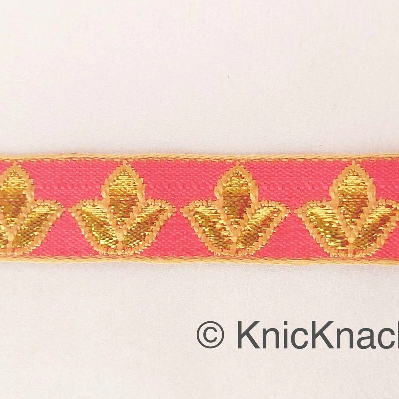 Salmon Pink and Gold Floral Jacquard Trim, Trim By 4 Yards, Craft Decorative Ribbon