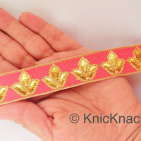 Thumbnail for Salmon Pink and Gold Floral Jacquard Trim, Trim By 4 Yards, Craft Decorative Ribbon