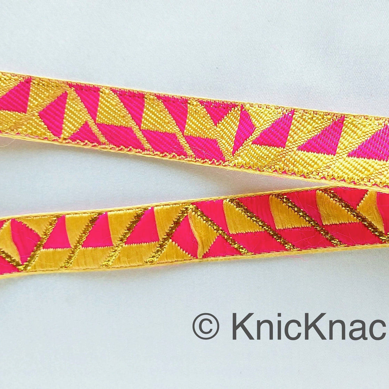 Beige & Fuchsia Pink Jacquard Trim, Trim By 2 Yards, Craft Decorative Ribbon