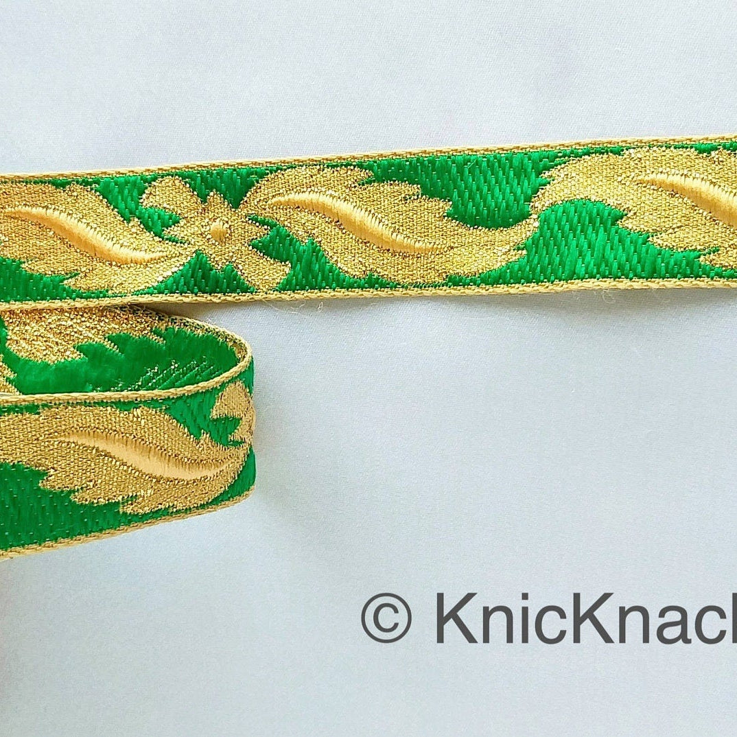 3 Yards Green Jacquard Weave Trim, Indian Sari Border, Trim By 3 Yards