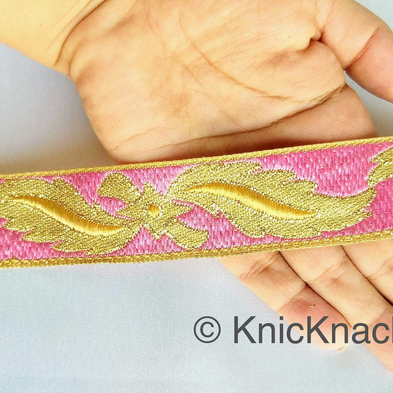 3 Yards Pink Jacquard Weave Trim, Indian Sari Border, Trim By 3 Yards