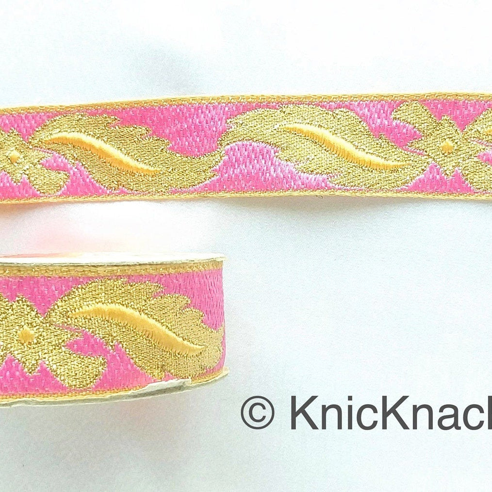 3 Yards Pink Jacquard Weave Trim, Indian Sari Border, Trim By 3 Yards