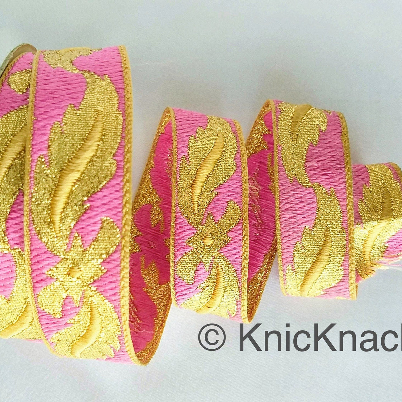 3 Yards Pink Jacquard Weave Trim, Indian Sari Border, Trim By 3 Yards