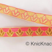 Thumbnail for Salmon Pink and Gold Floral Jacquard Trim, Trim By 4 Yards, Craft Decorative Ribbon