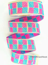 Thumbnail for Pink And Blue Jacquard Trim, Approx 34mm Wide, Decorative Trim