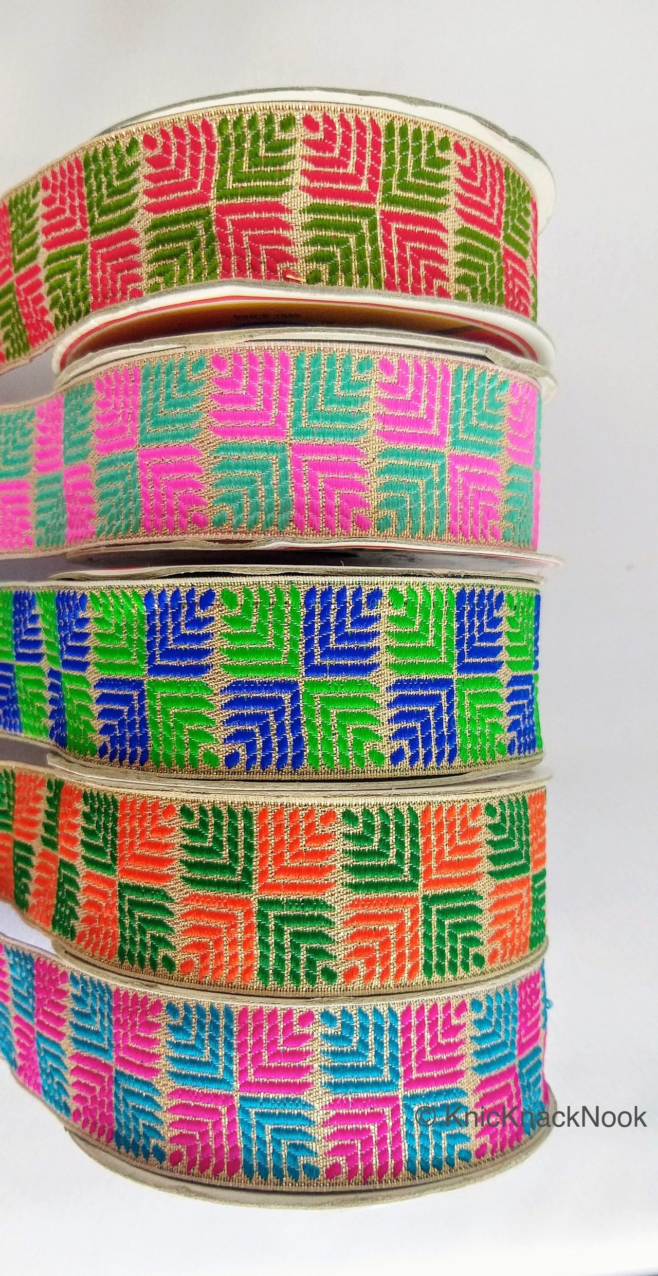 Pink And Blue Jacquard Trim, Approx 34mm Wide, Decorative Trim