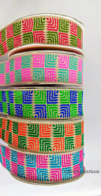 Thumbnail for Pink And Blue Jacquard Trim, Approx 34mm Wide, Decorative Trim