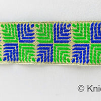 Thumbnail for Blue And Green Jacquard Trim, Approx 34mm Wide, Decorative Trim