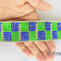 Thumbnail for Blue And Green Jacquard Trim, Approx 34mm Wide, Decorative Trim