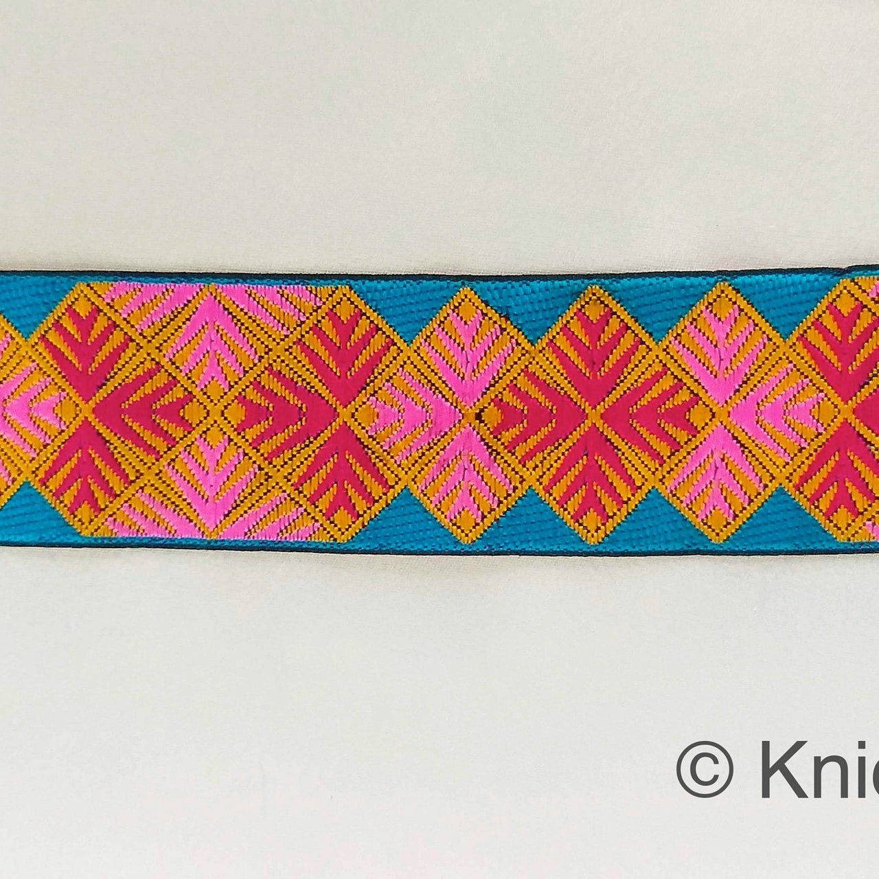 Pink And Blue Jacquard Trim, Approx 40mm Wide, Decorative Trim