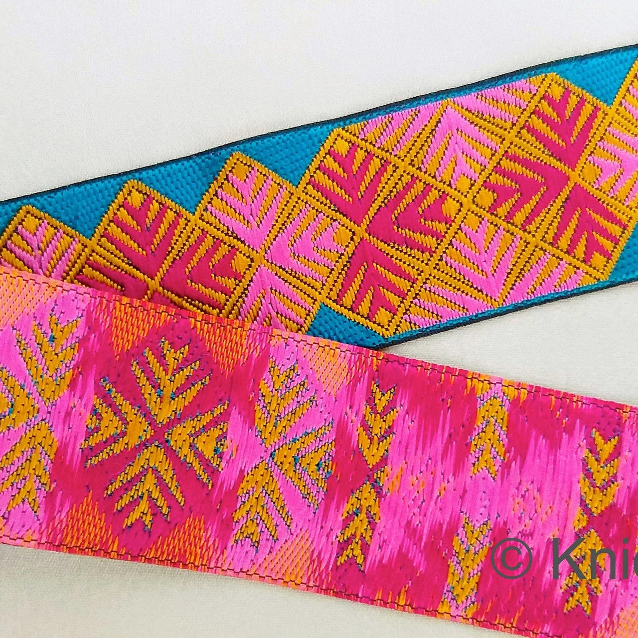 Pink And Blue Jacquard Trim, Approx 40mm Wide, Decorative Trim