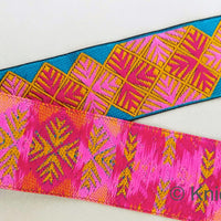 Thumbnail for Pink And Blue Jacquard Trim, Approx 40mm Wide, Decorative Trim