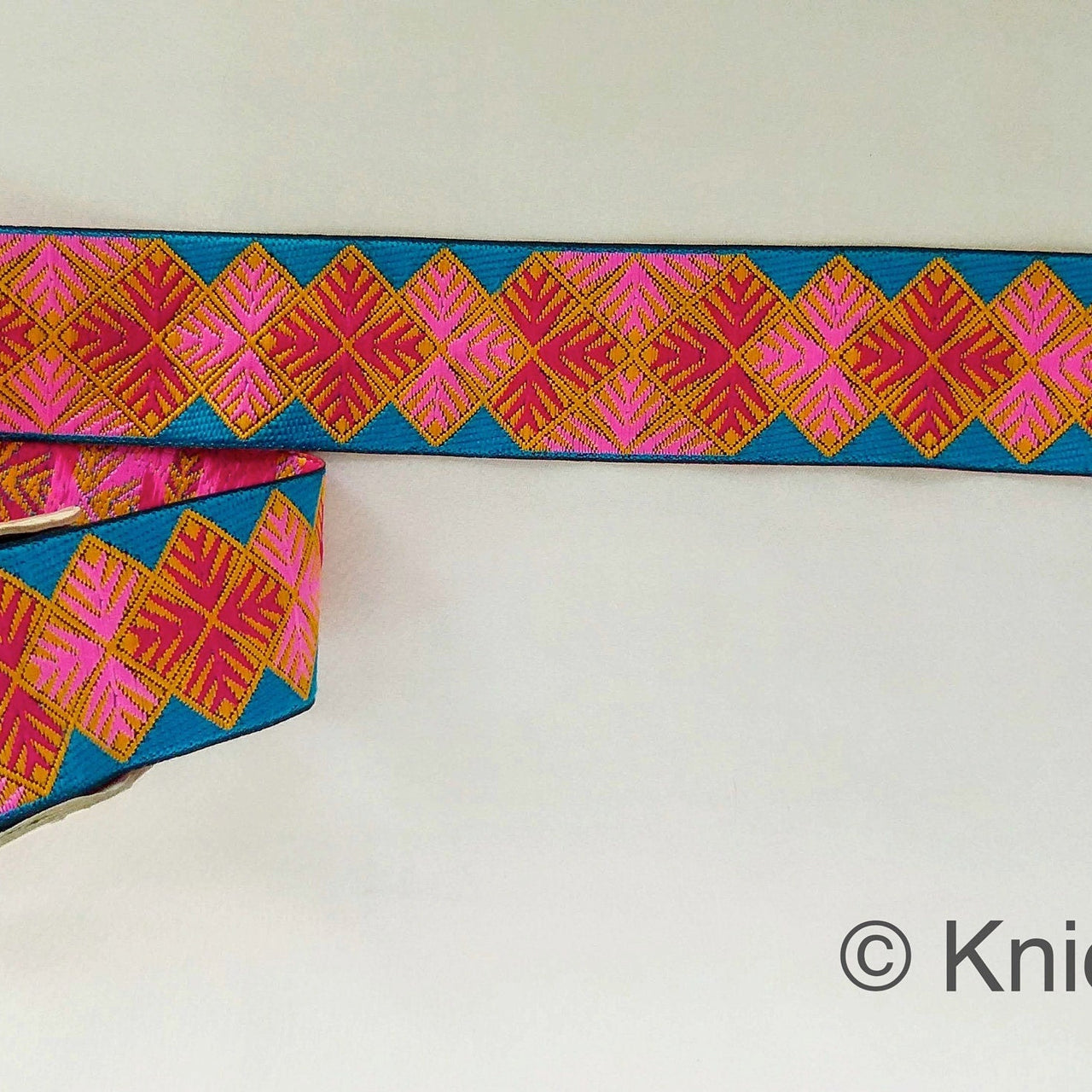 Pink And Blue Jacquard Trim, Approx 40mm Wide, Decorative Trim