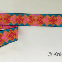 Thumbnail for Pink And Blue Jacquard Trim, Approx 40mm Wide, Decorative Trim