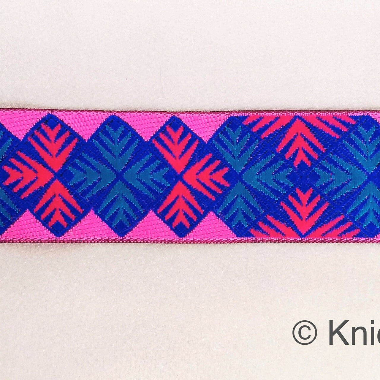 Pink And Blue Jacquard Trim, Approx 40mm Wide, Decorative Trim