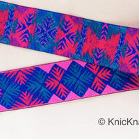 Thumbnail for Pink And Blue Jacquard Trim, Approx 40mm Wide, Decorative Trim