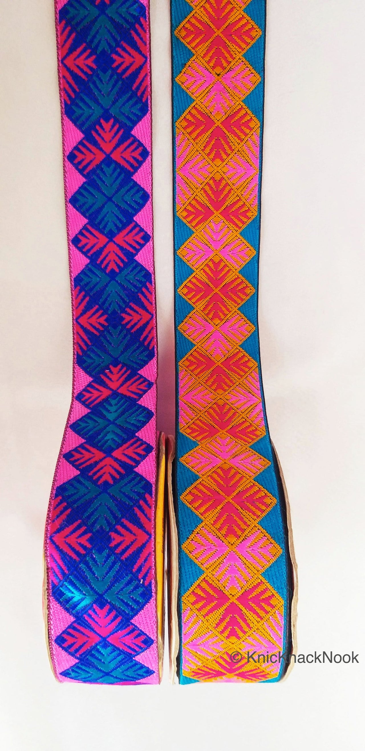 Pink And Blue Jacquard Trim, Approx 40mm Wide, Decorative Trim