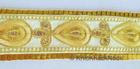 Thumbnail for Beige Art Silk Trim With Antique Gold Embroidered Trim, Floral Embroidered Trim, Decorative Trim