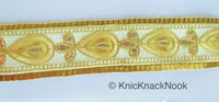 Thumbnail for Beige Art Silk Trim With Antique Gold Embroidered Trim, Floral Embroidered Trim, Decorative Trim