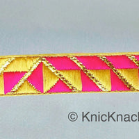 Thumbnail for Beige & Fuchsia Pink Jacquard Trim, Trim By 2 Yards, Craft Decorative Ribbon