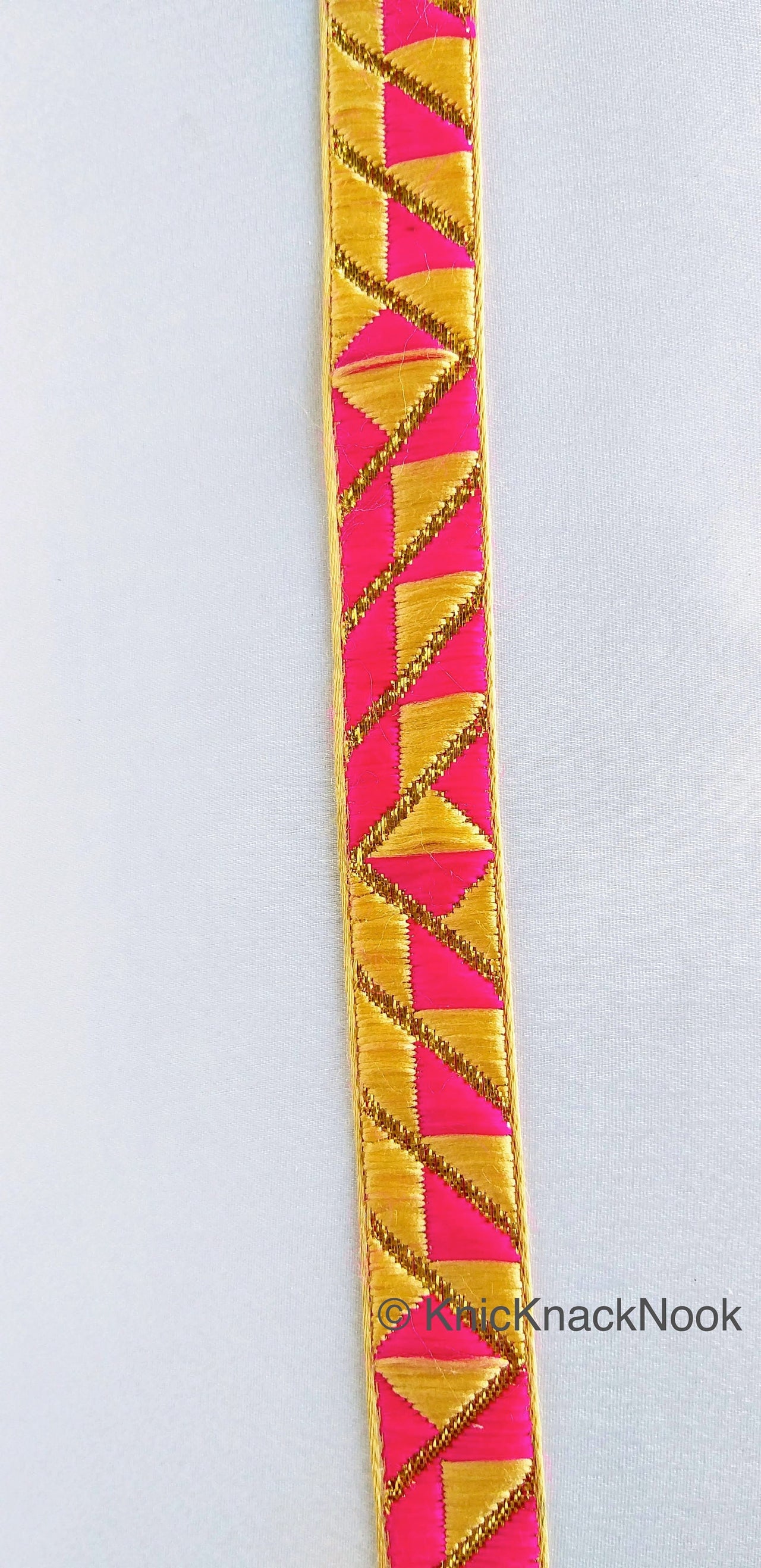 Beige & Fuchsia Pink Jacquard Trim, Trim By 2 Yards, Craft Decorative Ribbon