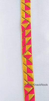 Thumbnail for Beige & Fuchsia Pink Jacquard Trim, Trim By 2 Yards, Craft Decorative Ribbon