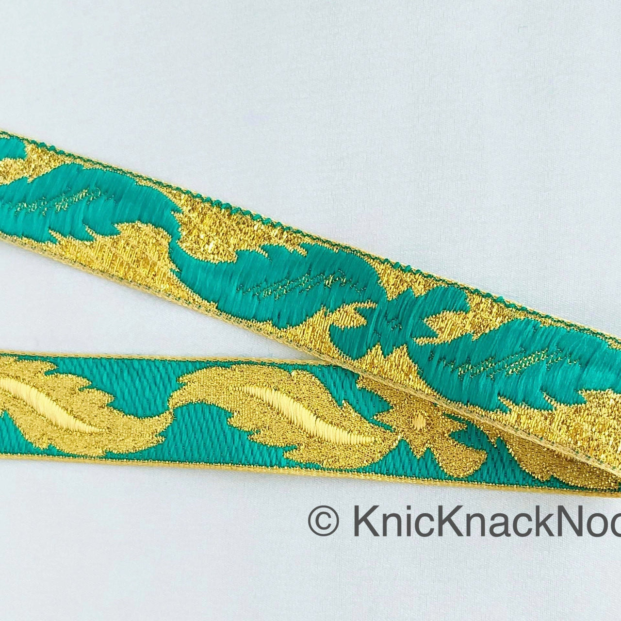 3 Yards Green Jacquard Weave Trim, Indian Sari Border, Trim By 3 Yards