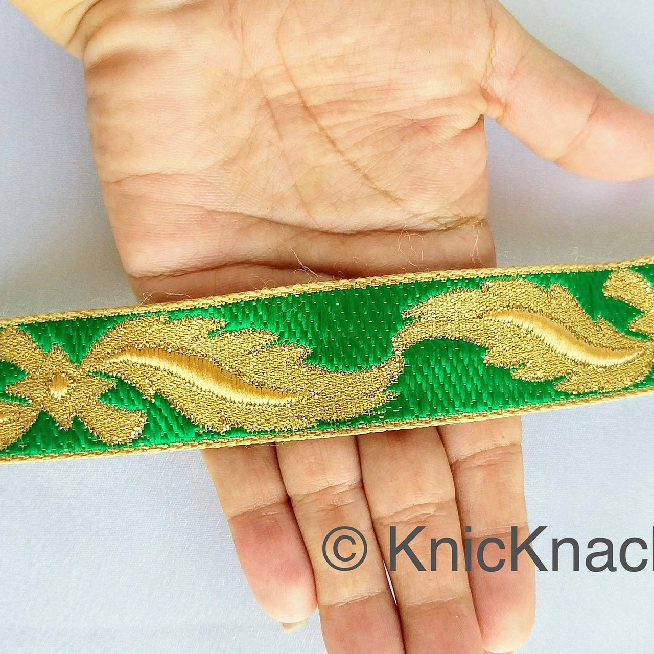 3 Yards Green Jacquard Weave Trim, Indian Sari Border, Trim By 3 Yards