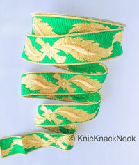 Thumbnail for 3 Yards Green Jacquard Weave Trim, Indian Sari Border, Trim By 3 Yards