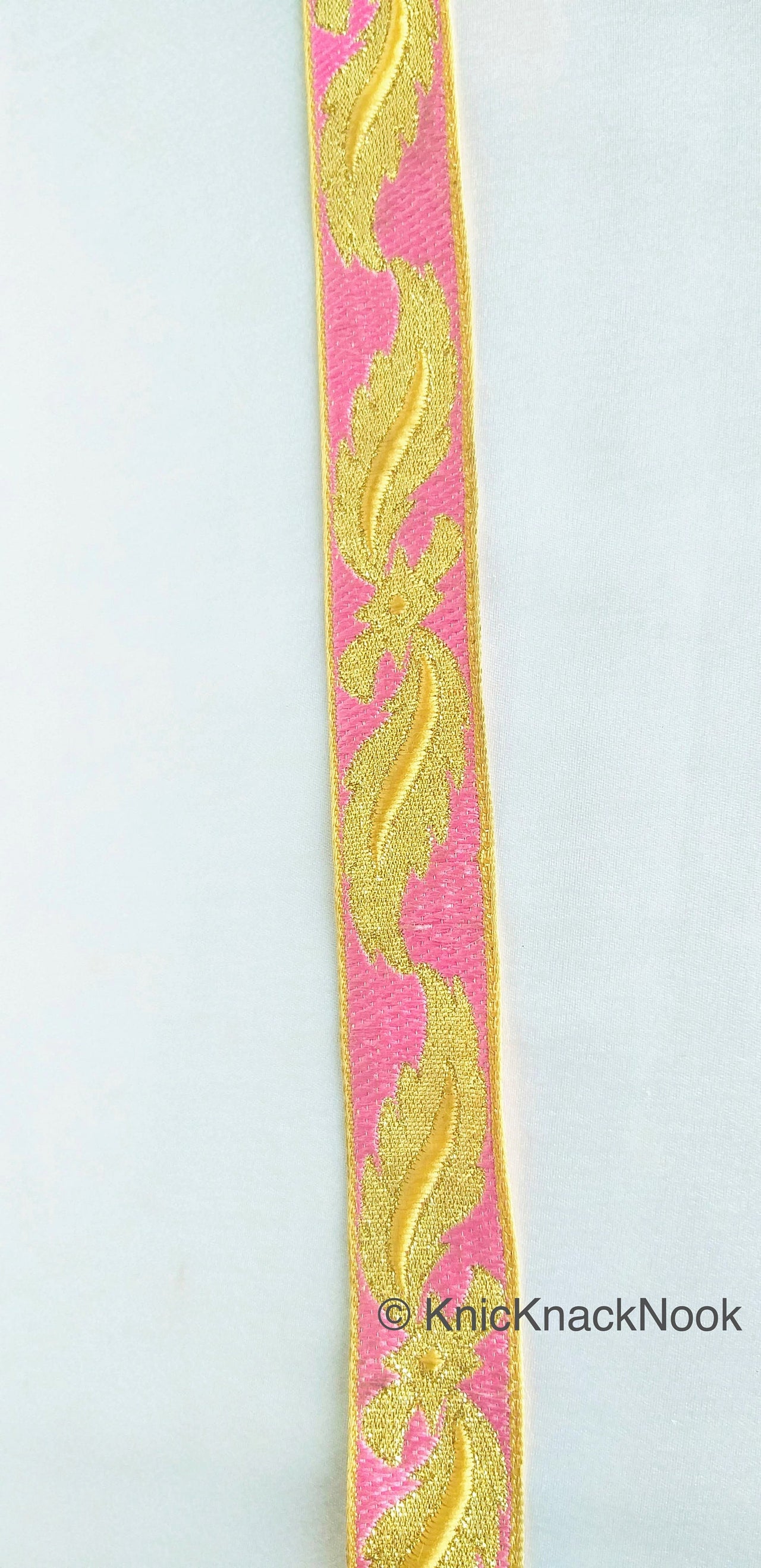 3 Yards Pink Jacquard Weave Trim, Indian Sari Border, Trim By 3 Yards