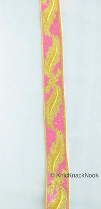 Thumbnail for 3 Yards Pink Jacquard Weave Trim, Indian Sari Border, Trim By 3 Yards