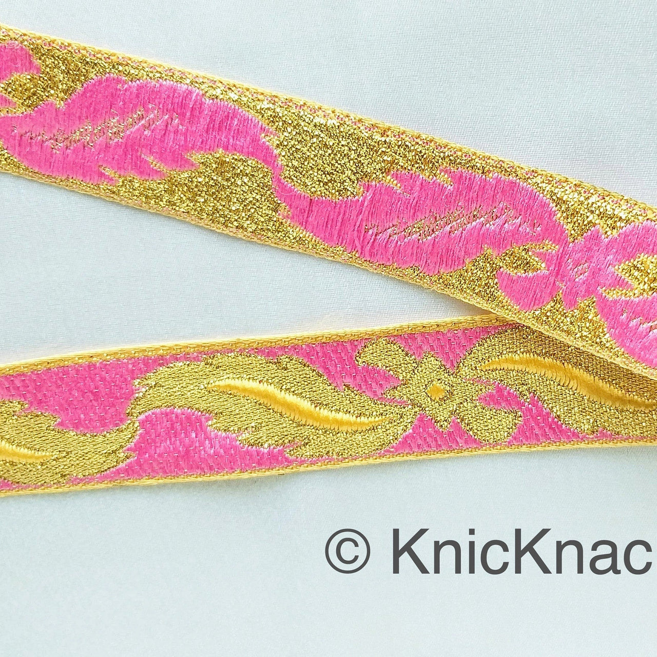 3 Yards Pink Jacquard Weave Trim, Indian Sari Border, Trim By 3 Yards