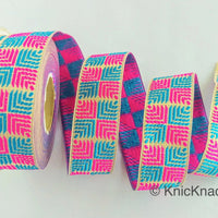 Thumbnail for Pink And Blue Jacquard Trim, Approx 34mm Wide, Decorative Trim