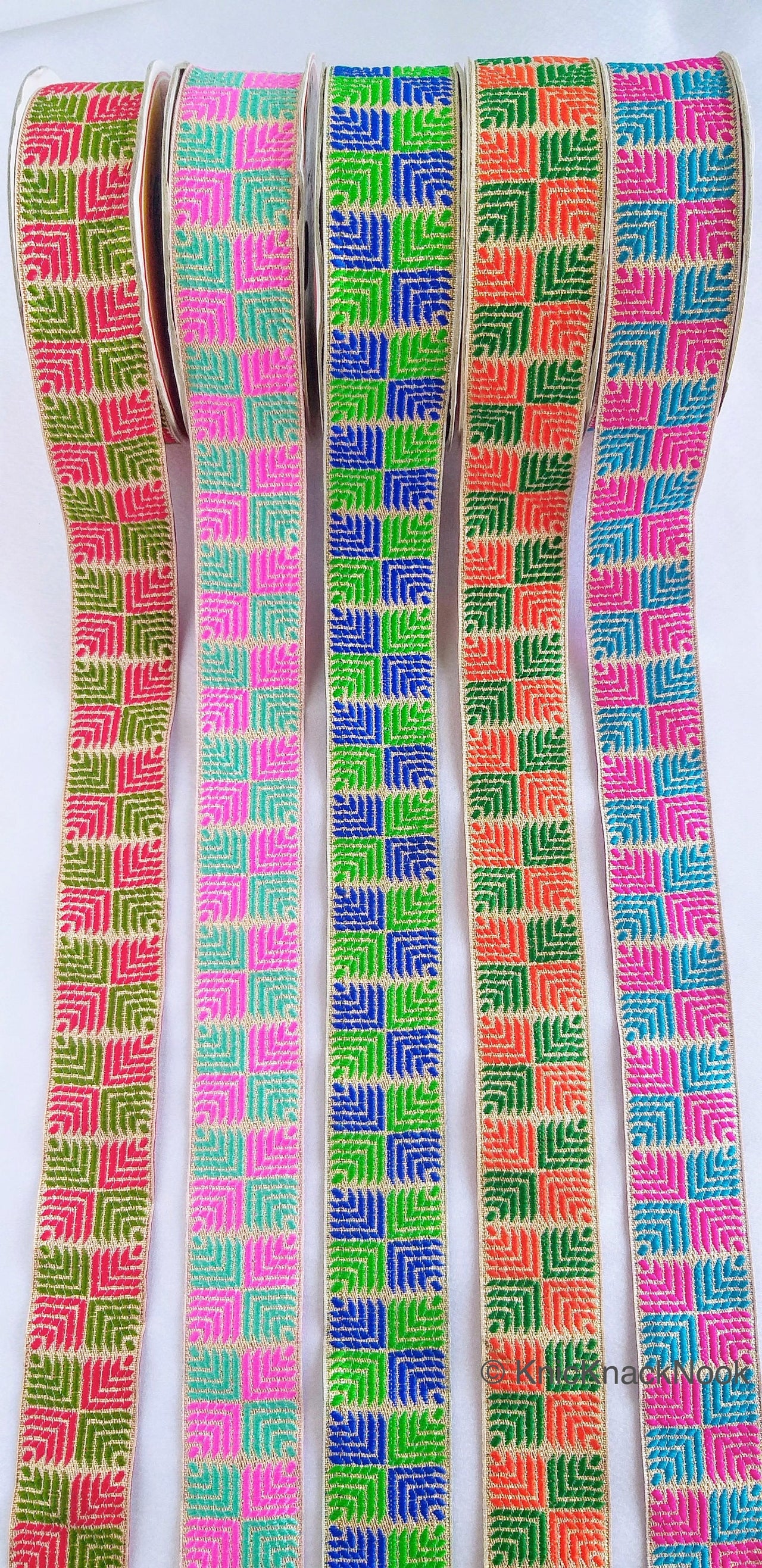 Pink And Blue Jacquard Trim, Approx 34mm Wide, Decorative Trim