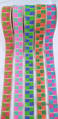 Thumbnail for Pink And Blue Jacquard Trim, Approx 34mm Wide, Decorative Trim