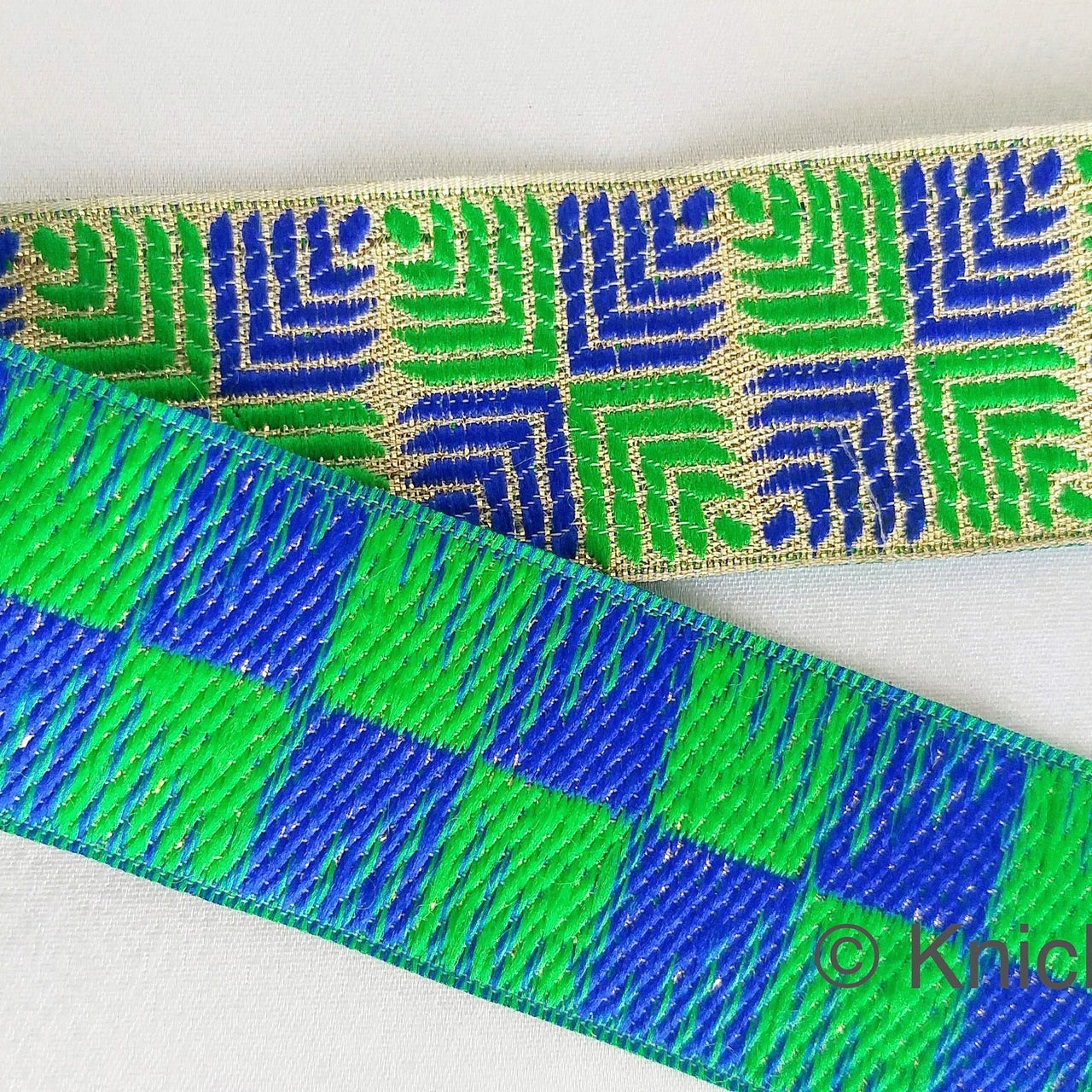 Blue And Green Jacquard Trim, Approx 34mm Wide, Decorative Trim