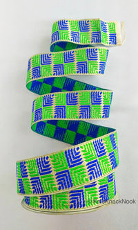 Thumbnail for Blue And Green Jacquard Trim, Approx 34mm Wide, Decorative Trim