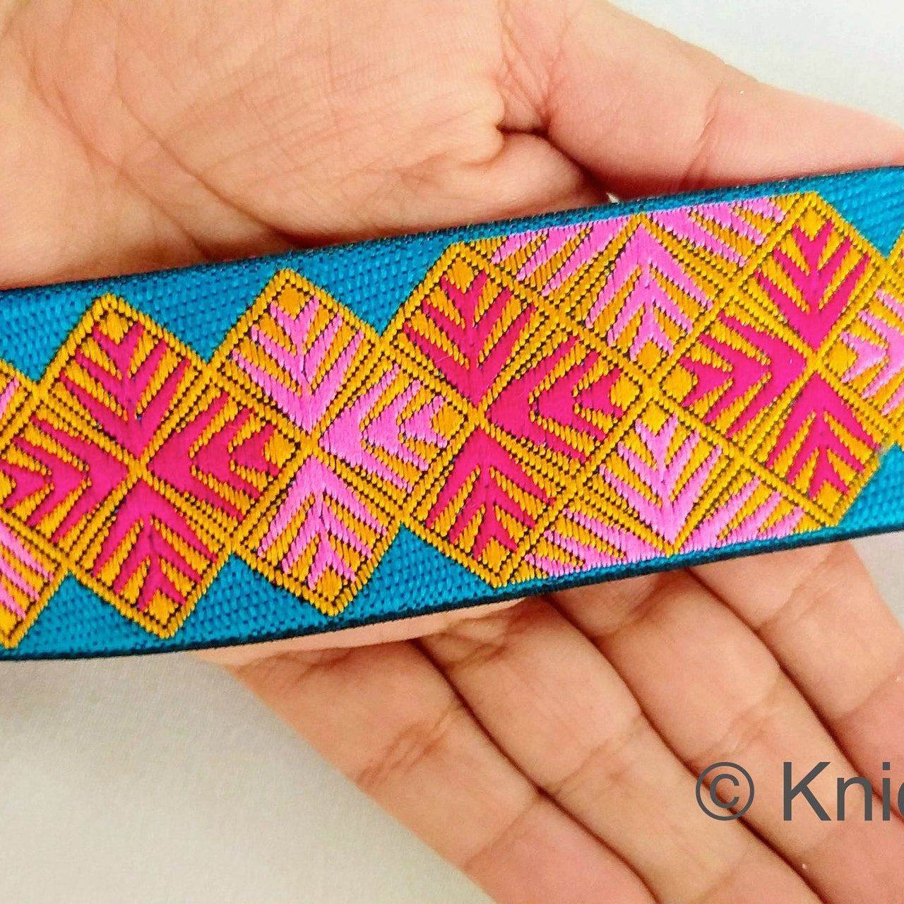 Pink And Blue Jacquard Trim, Approx 40mm Wide, Decorative Trim