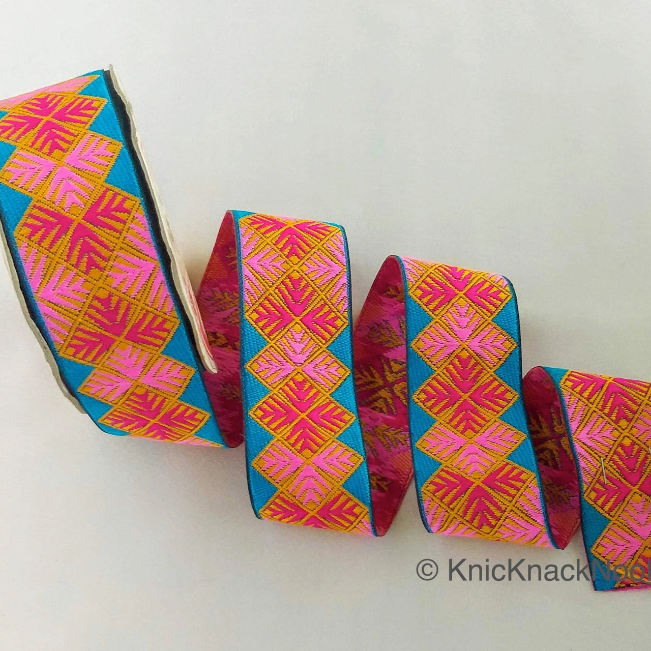 Pink And Blue Jacquard Trim, Approx 40mm Wide, Decorative Trim