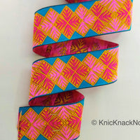 Thumbnail for Pink And Blue Jacquard Trim, Approx 40mm Wide, Decorative Trim