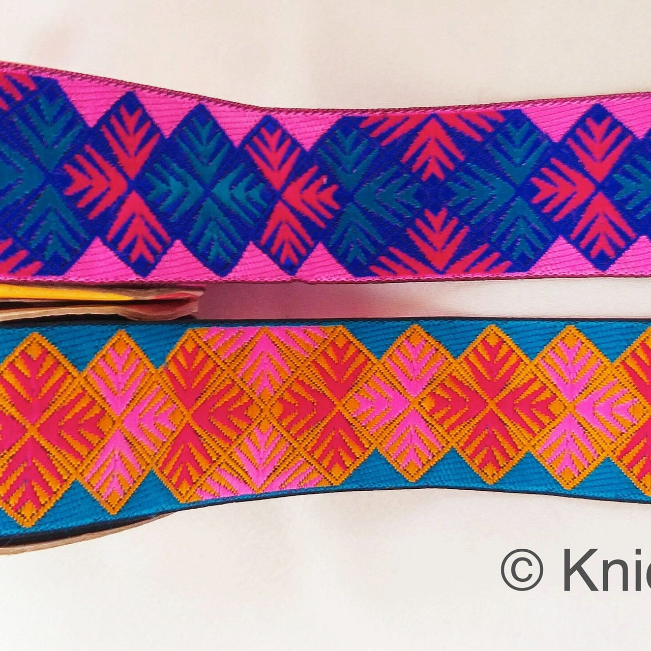 Pink And Blue Jacquard Trim, Approx 40mm Wide, Decorative Trim