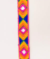 Thumbnail for Beige Cotton Fabric Embroidered Mirrored Trim In Fuchsia Pink, Orange, Yellow