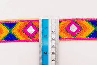 Thumbnail for Beige Cotton Fabric Embroidered Mirrored Trim In Fuchsia Pink, Orange, Yellow