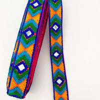 Thumbnail for Red Cotton Fabric Embroidered Mirrored Trim In Blue, Green & Yellow, Bohemian Trim