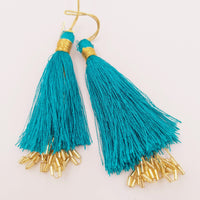 Thumbnail for Cyan Blue Tassels With Gold Beads, Beaded Thread Tassel Charms, Silky Tassels