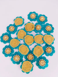 Thumbnail for 5 Teal Blue Floral Applique, Sequins and Rhinestone Appliques, Headband Applique