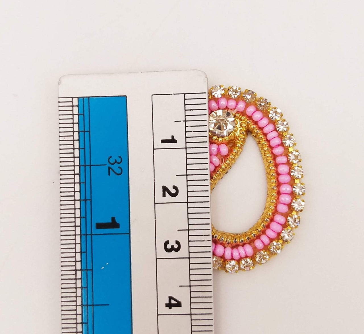 5 Paisley Appliques In Pink Seed Beads and Rhinestones, Gold Paisley Appliques, Beaded Applique