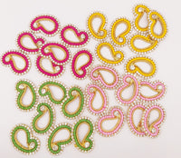 Thumbnail for 5 Paisley Appliques In Yellow Seed Beads and Rhinestones, Gold Paisley Appliques, Beaded Applique