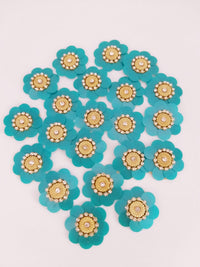 Thumbnail for 5 Teal Blue Floral Applique, Sequins and Rhinestone Appliques, Headband Applique