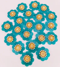 Thumbnail for 5 Teal Blue Floral Applique, Sequins and Rhinestone Appliques, Headband Applique